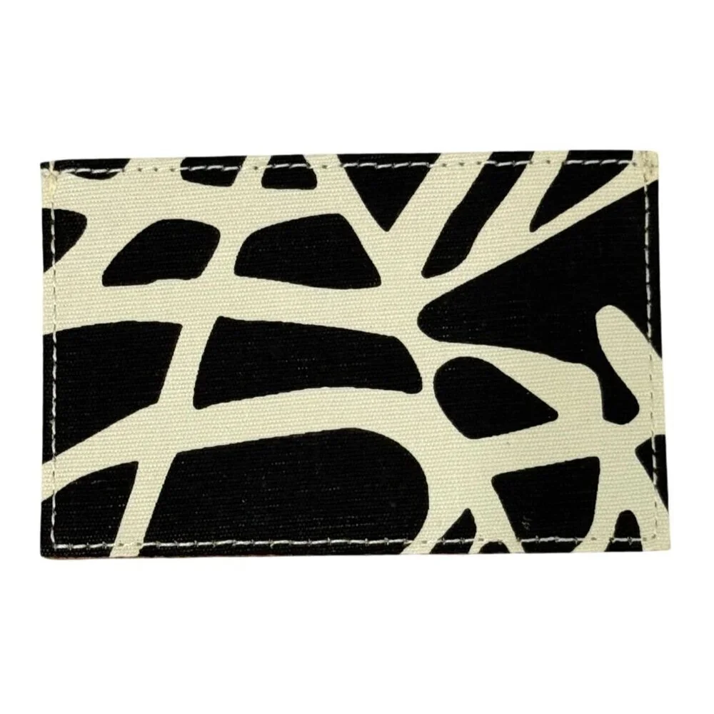 DVF Diane von Furstenberg NEW Slim Credit Card Case Brown Leather BLK/WHT Fabric